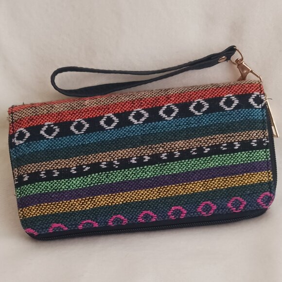 New Excellent Condition Multi Color Fabric Zip Around Wristlet Wallet - Picture 3 of 7